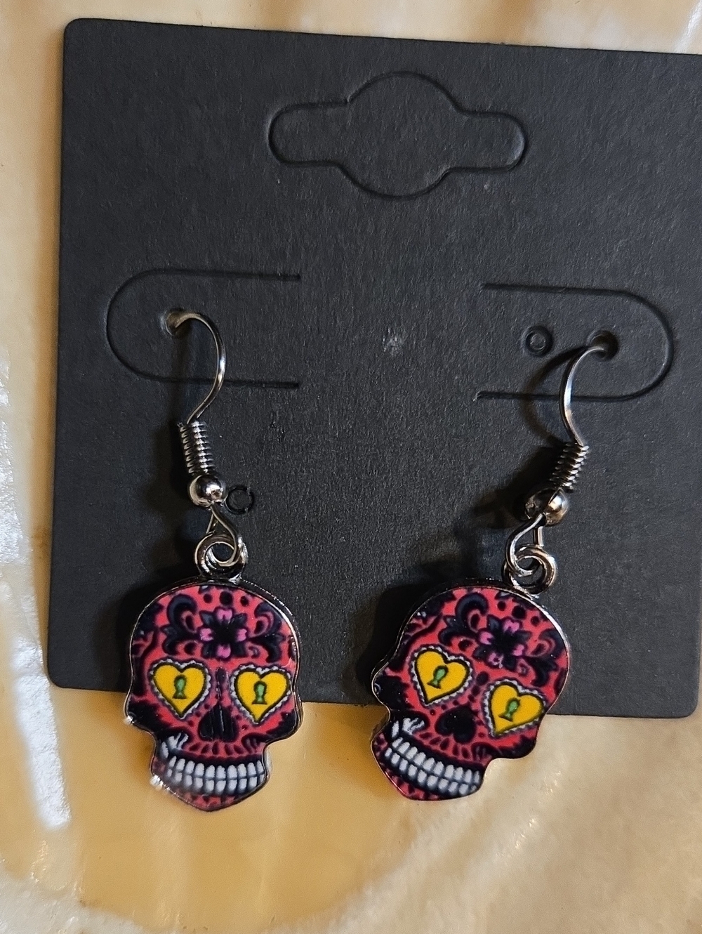 Pink Sugar Skull Heart-Eye Earrings
